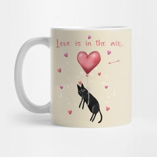 Happy valentines black cat. Cute cat and red hearts. Mug